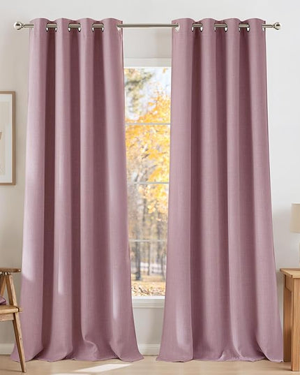 NICETOWN Faux Linen Pink Blackout Curtains 84 inches Long for Living Room - Privacy Panels for Bedroom, Modern Farmhouse Style Easy Care Grommet Top, 2 Panels, W52 by L84