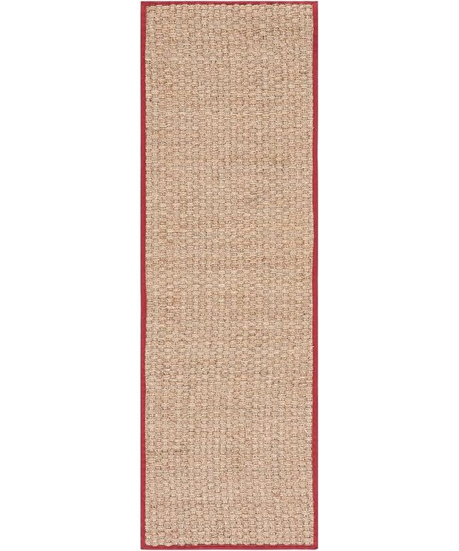 SAFAVIEH Natural Fiber Collection Area Rug - 2'6" x 4', Natural & Red, Seagrass, Basketweave Pattern with Border (NF114D)