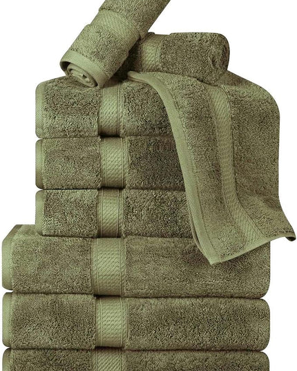 Superior Egyptian Cotton Pile 9 Piece Towel Set, Includes 3 Bath, 3 Hand, 3 Face Towels/Washcloths, Ultra Soft Luxury Towels, Thick Plush Essentials, Guest Bath, Spa, Hotel Bathroom, Forest Green