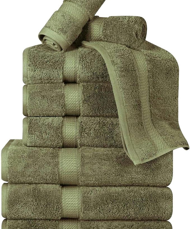 Superior Egyptian Cotton Pile 9 Piece Towel Set, Includes 3 Bath, 3 Hand, 3 Face Towels/Washcloths, Ultra Soft Luxury Towels, Thick Plush Essentials, Guest Bath, Spa, Hotel Bathroom, Forest Green