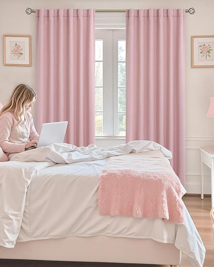 BGment Rod Pocket and Back Tab Blackout Curtains for Bedroom - Thermal Insulated Room Darkening Curtains for Living Room, 2 Window Curtain Panels (52 x 95 Inch, Pink)