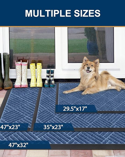 Smiry Front Door Mat Outside Entrance, Heavy Duty Outdoor Indoor Mat, Natural Rubber Doormat, Non Slip, Trap Dirt and Moisture, Easy Clean, Low Profile Patio Porch Entryway Mat, 47x32, Blue
