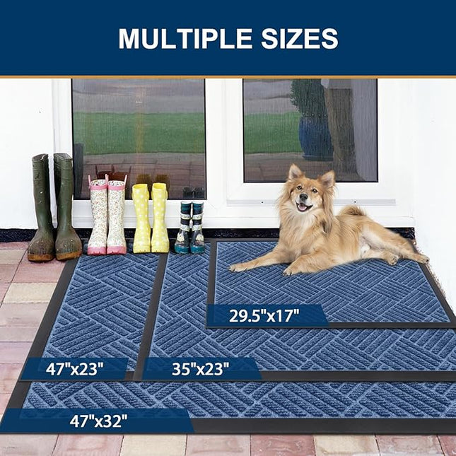 Smiry Front Door Mat Outside Entrance, Heavy Duty Outdoor Indoor Mat, Natural Rubber Doormat, Non Slip, Trap Dirt and Moisture, Easy Clean, Low Profile Patio Porch Entryway Mat, 71x23, Blue