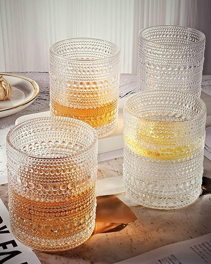 hobnail Drinking Glasses Old Fashion Glass 10oZ rocks glasses Set of 6 glasses Water Juice Cocktail Vintage Glassware Set Gift for Men Women