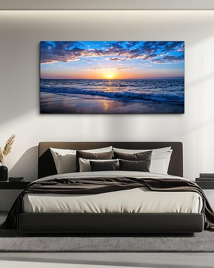 hyidecorart Wall Art Moon Sea blue Ocean Landscape Paintings Bedroom Canvas Art Print wall art for living room Paintings for Wall Decor and large Home Decor (30 x 60inch x 1pcs)