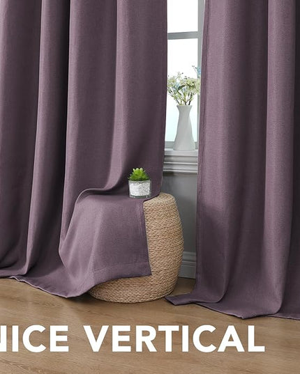 H.VERSAILTEX Linen Blackout Curtain 108 Inches Long for Bedroom/Living Room Thermal Insulated Grommet Linen Look Curtain Drapes Primitive Textured Burlap Effect Window Drapes 1 Panel - Heather Mauve