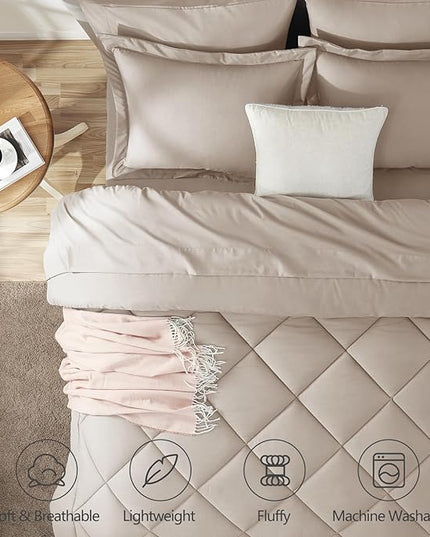CozyLux Queen Comforter Set Linen - Bed in a Bag Queen Size 7 Pieces, Luxury Soft Bed Set for All Seasons, Bedding Set with Down Alternative Comforter, Sheets, Pillowcases & Shams