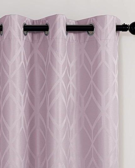 Amazon Basics Jacquard 2-Piece 100% Blackout Curtains, Living Room and Bedroom Drapes, Thermal Insulated Window Treatment, 52"x84", Pink