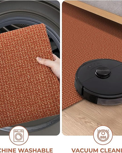 KOZYFLY Runners for Hallways 3x8 ft Washable Kitchen Runner Non Slip Rubber Backed Hall Runners Cotton Entryway Runner Rugs Floor Carpet for Indoor Backdoor Bedroom Kitchen, Orange/Tan