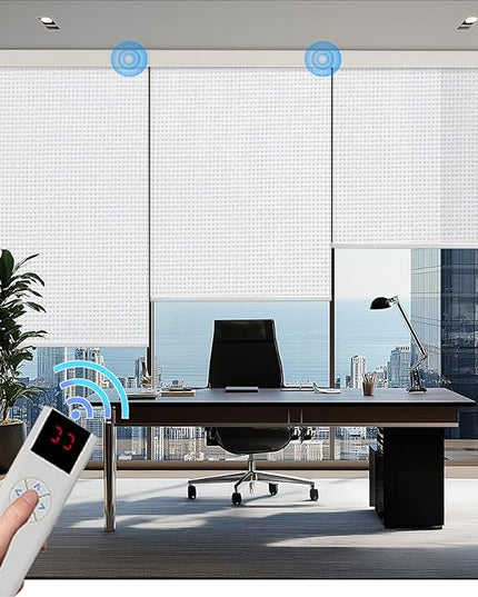 Motorized Blinds with Remote Cordless Automatic Motorized Shades Custom Blinds for Windows Smart Curtains Compatible with Alexa Google Home(3% Solar White,W52 x H72in)