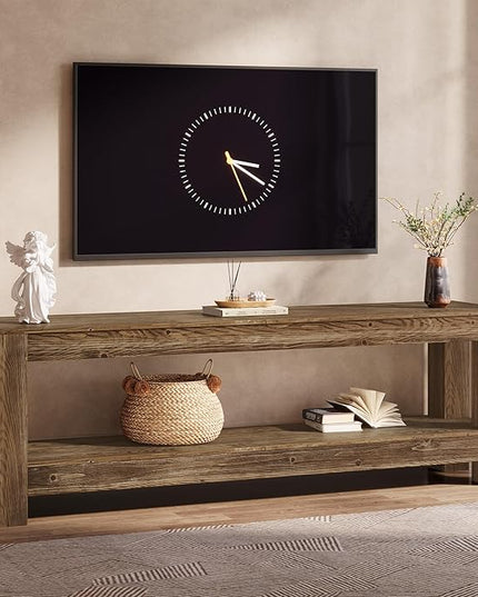 70.9-Inch Solid Wood TV Stand, Farmhouse TV Console for 65/70/80/85-Inch TVs, Entertainment Center with Storage Shelves for Living Room, Bedroom, Rustic Brown