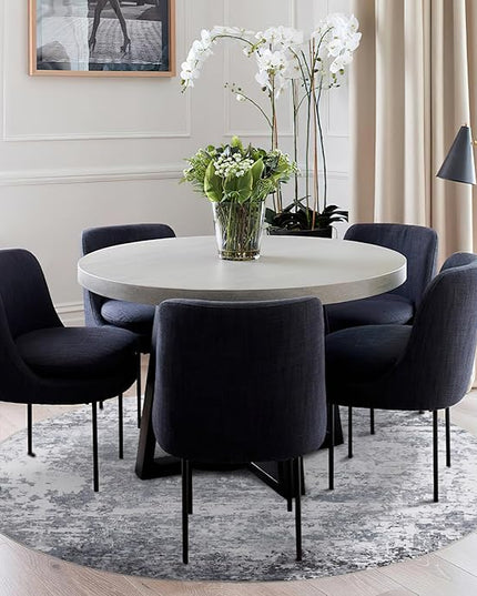 Modern Abstract 8x8 Round Area Rug Non Slip Non Shedding Rug Low Pile Stain Resistant for Bedroom Living Room Office Dining Room,Light Grey