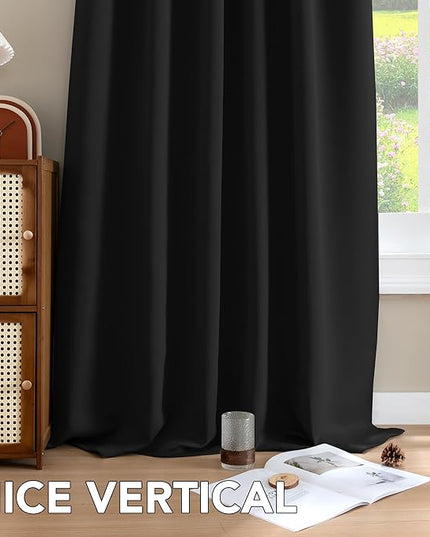 H.VERSAILTEX Blackout Curtains Thermal Insulated Window Treatment Panels Room Darkening Blackout Drapes for Living Room Back Tab/Rod Pocket Bedroom Draperies, 52 x 84 Inch, Black, 2 Panels