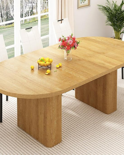 70.8 in Dining Table for 4 5 6 | Modern Natural Rectangular Kitchen Table W/Waterproof Wood Tabletop,Farmhouse Long Dining Room Tables W/Foot Pads&Wood Strip Base for Kitchen Living Room