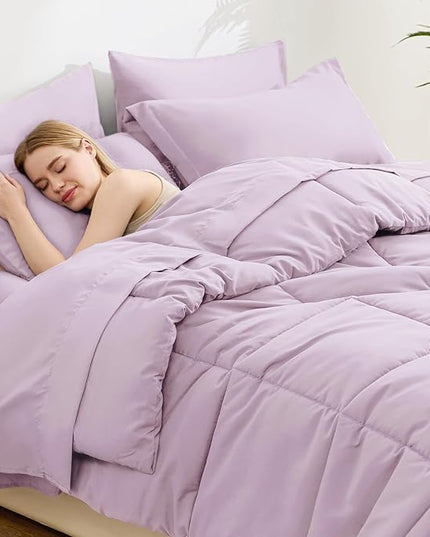 Love's cabin Twin XL Comforter Set Light Purple, 5 Pieces Twin XL Bed in a Bag, All Season Bedding Sets with 1 Comforter, 1 Flat Sheet, 1 Fitted Sheet, 1 Pillowcase and 1 Pillow Sham