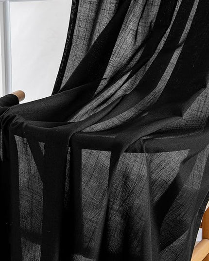 MIULEE Black Linen Curtains 96 Inch Length 2 Panels for Bedroom Living Room, Soft Thick Linen Textured Back Tab Window Drapes Semi Sheer Light Filtering Rod Pocket Modern Farmhouse Halloween Decor