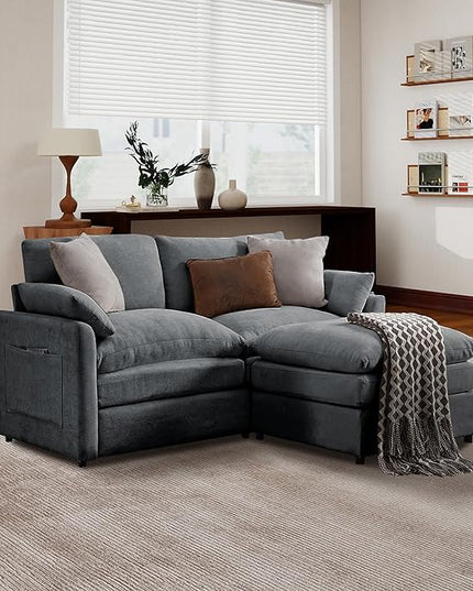 Tbfit Living Room Furniture Set, Loveseat Couch & Ottoman, Modern Comfy Cloud Sofa Set, Spring Seat Cushions, Chenille, Gray