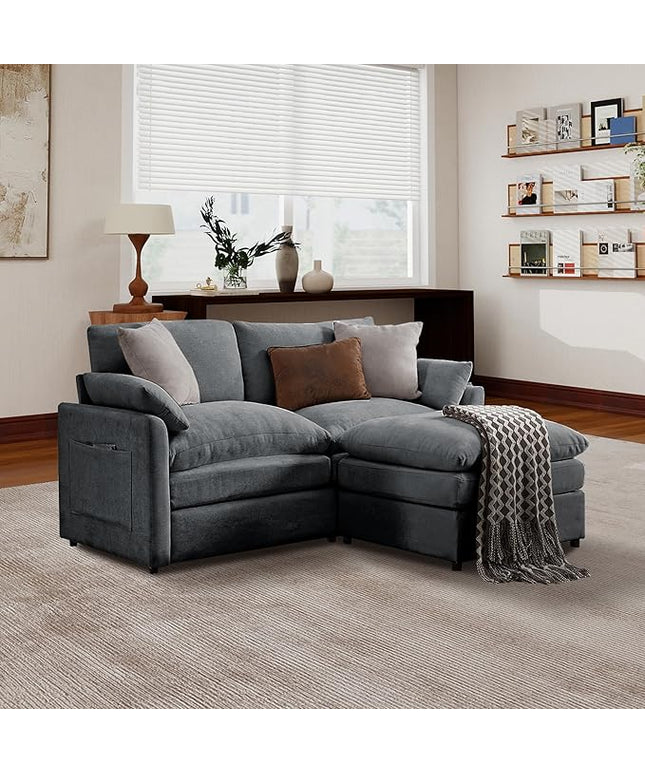 Tbfit Living Room Furniture Set, Loveseat Couch & Ottoman, Modern Comfy Cloud Sofa Set, Spring Seat Cushions, Chenille, Gray