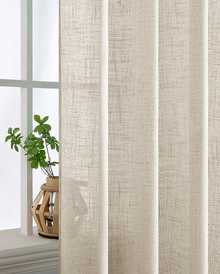 MIULEE Cream Linen Curtains 45 Inch Length 2 Panels for Bedroom Living Room, Soft Linen Textured Window Drapes Semi Sheer Light Filtering Back Tab Rod Pocket Farmhouse Modern Burlap Look Decor