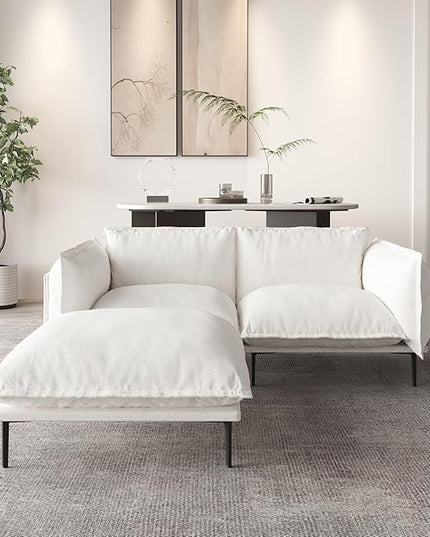 WJShome Modular Velvet Sectional Sofa with Chaise, 74" Modern L-Shaped Couch for Living Room, 3-Seater Sofa with Removable Cushions and 8" High Metal Legs, Easy to Clean, Beige