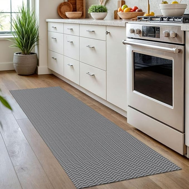 KOZYFLY Washable Runner Rug 2x7 ft Hallway Runner Kitchen Runner Rugs with Rubber Backing Bobo Non Slip Entryway Runner Indoor, Carpet Runners for Hall Entrance Bedroom, Grey/Charcoal Grey