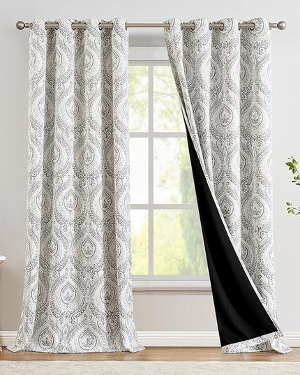jinchan Blackout Curtains 108 Inch Length 2 Panels Grey Damask Medallion Window Curtains for Bedroom Extra Long Grommet Thermal Insulated Drapes for Living Room Vintage Window Treatments Set