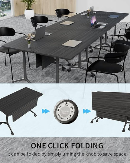 Conference Table, Folding Conference Room Tables on Wheels, Modern Meeting Seminar Table Computer Desk, Boardroom Desk for Office Meeting Conference Room,White (10, 1915D, 63)