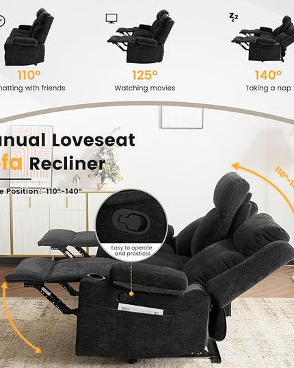 Manual Reclining Sofa,Loveseat Recliner Sofa with Drop Down Table, 3 Seater Recliner Sofa with Storage for Living Room & Home Theater & RV