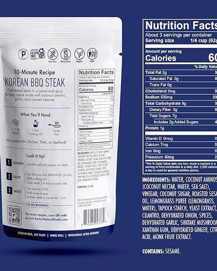 Kevin's Natural Foods Korean BBQ Sauce - Paleo Simmer Stir-Fry Sauce, Gluten Free, No Preservatives, Non-GMO - 3 Pack (Korean BBQ)