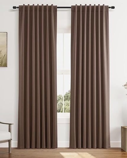 Guken 100% Blackout Curtains 84 Inch Length 2 Panels Set for Living Room Bedroom Back Tab Thermal Insulated Black Out Linen Drapes Room Darkening Cappuccino,52x84