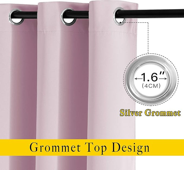 NICETOWN 80 inch Curtains Privacy for Doorway - Thermal Insulated Grommet Window Treatments Room Darkening Sound Reducing for Bedroom/Home Office (Baby Pink, Set of 2, W46 x L80)
