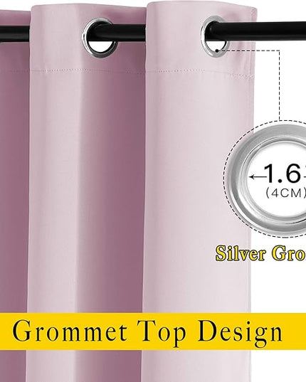 NICETOWN Room Darkening 72 inch Curtains for Kids Room, Grommet Room Darkening Thermal Insulated Solid Window Treatments Sound Reducing for Bedroom, 2 Panels, W37 x L72, Baby Pink