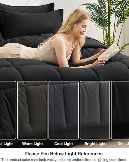 Love's cabin Twin XL Comforter Set Ash Black, 5 Pieces Twin XL Bed in a Bag, All Season Bedding Sets with 1 Comforter, 1 Flat Sheet, 1 Fitted Sheet, 1 Pillowcase and 1 Pillow Sham