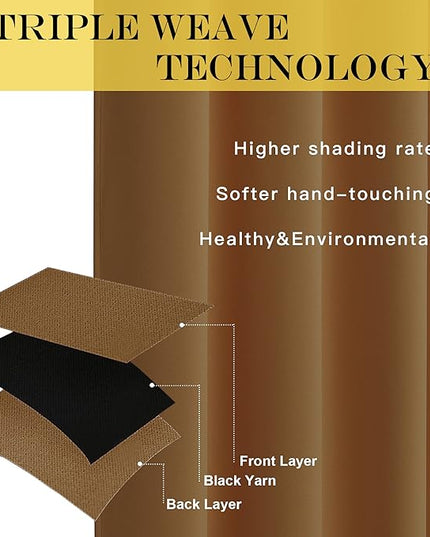NICETOWN Patio Blackout Curtain Panels - Extra Wide Sliding Door Thermal Insulated Drape, Privacy Room Divider Curtain for Bedroom Office (Gold Brown, 66 x 118 Inch Long)