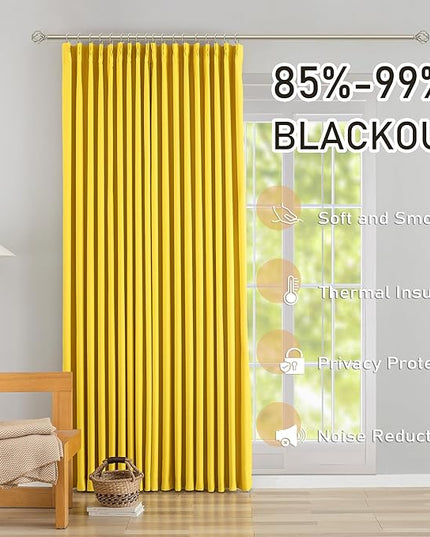 DONREN Yellow Pinch Pleated Blackout Curtains with Hooks - 94 inch Length Room Darkening Thermal Insulated Window Curtain Panels for Living Room Bedroom 2 Panel 40" Wx94 L