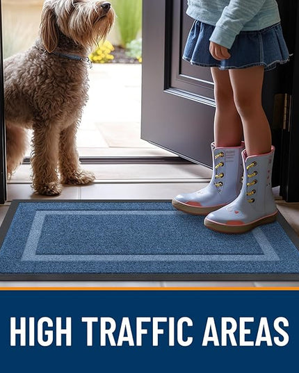 OLANLY Front Door Mat Indoor Outdoor Entrance, Waterproof All-Season, All-Weather Doormat, Sturdy Natural Rubber, Fade Resistant, Low Profile, Easy Clean Patio Porch Entryway Mat, 35x23, Light Blue