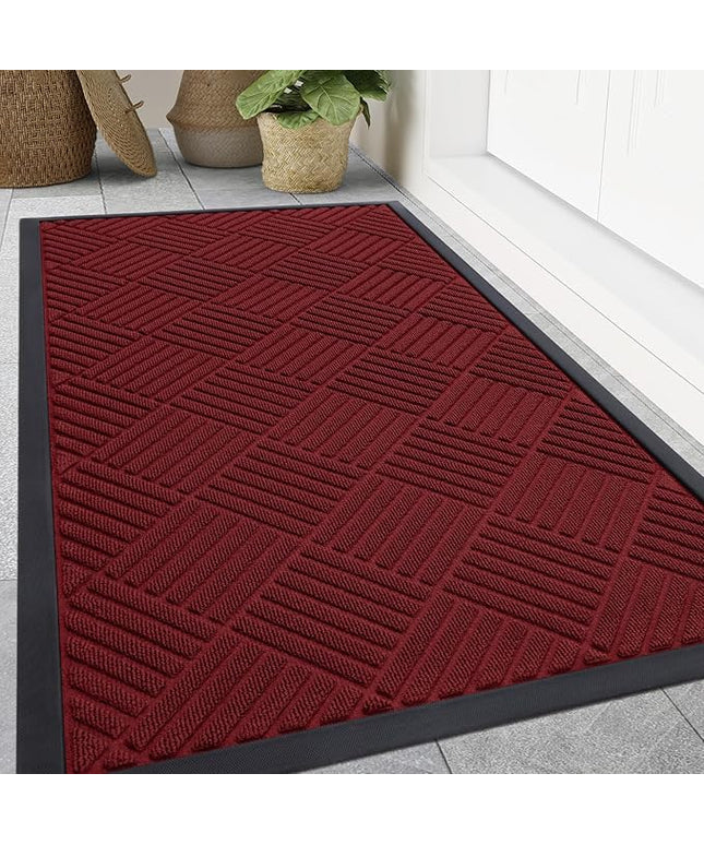 Smiry Front Door Mat Outside Entrance, Heavy Duty Outdoor Indoor Mat, Natural Rubber Doormat, Non Slip, Trap Dirt and Moisture, Easy Clean, Low Profile Patio Porch Entryway Mat, 59x35, Wine Red