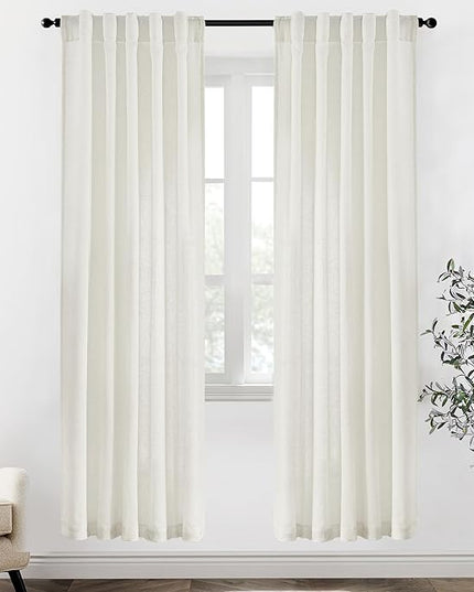 XTMYI 80 Inch Closet Curtains for Bedroom Closet Door,Linen Cotton Boho Semi Sheer Back Tab Pleated Easy Open Sliding Closet Door Curtains,80 Inches Long,2 Panels Set,Cream Ivory Off White