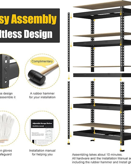PrimeZone 48" W x 24" D x 72" H Heavy Duty Storage Shelves, 5 Tier Adjustable Garage Shelving Unit, Metal Organizer Shelf Utility Rack for Warehouse Pantry Closet Kitchen, Black, 8 Pack