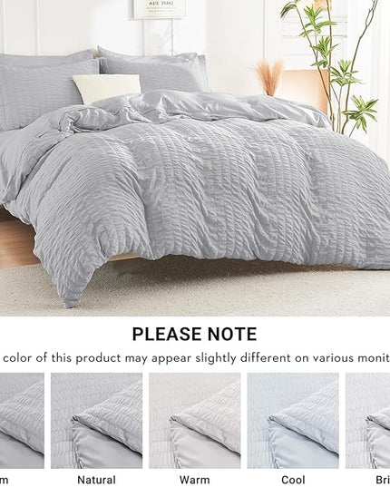 HYMOKEGE Light Grey King Size Comforter Set Seersucker 7 Pieces, All Season Luxury Bed in a Bag for Bedroom, Bedding Set with Comforters, Sheets, Pillowcases & Shams