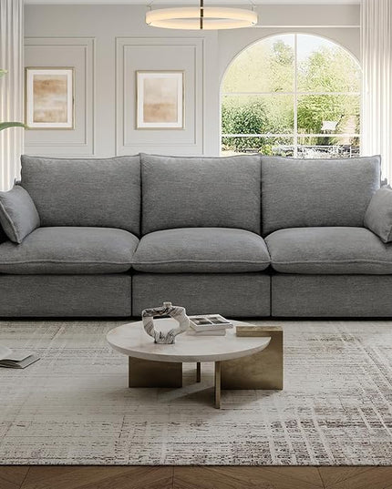 94.6" Cloud Modular Sectional Sofa, Waterproof Down Filled Sectional Sofas, High Backrest 3 Seater Sectional Couches for Living Room, Modern Modular Couch with Removable Cover, Dark Gray
