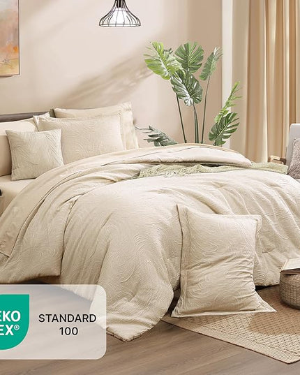 Monbix Queen Comforter Set - 7 Pieces Birch Marble Pattern Bed in a Bag Queen Bedding Sets with Comforter, Sheets, Pillowcases & Shams, Reversible Bedding Comforters Sets