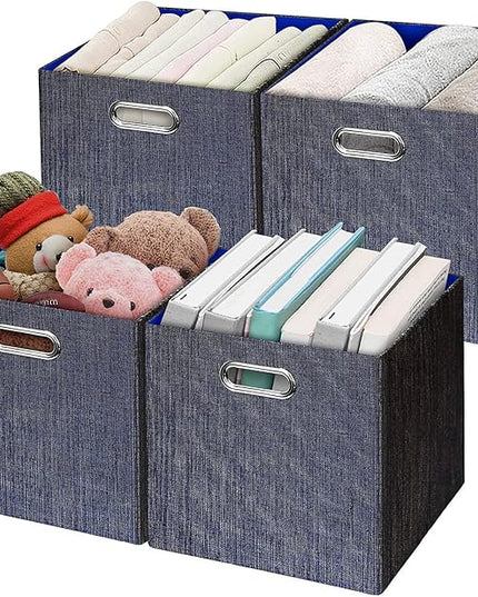 Posprica Storage Cube Basket Bins,13×13 Foldable Storage Containers for Shelf Cabinet Bookcase Boxes,Thick and Heavy Duty Fabric Drawer (4pcs, blue)