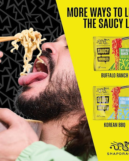 Snapdragon Saucy Instant Noodles with Cheezy Umami, Savory Slurpable Sauce - Quick Meal, Snack, and Lunch. 4-Pack Microwave Noodles for Cup, Bowl, Cheddar Cheese Ramen or Asian Stir Fry