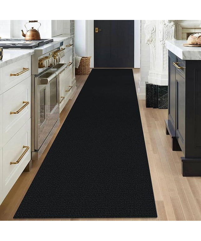 KOZYFLY Washable Runner Rug 3x18 ft Hallway Kitchen Runner Rugs with Rubber Backing Bobo Non Slip Entryway Runner Indoor, Long Carpet Runners for Hall Kitchen Entryway, Black