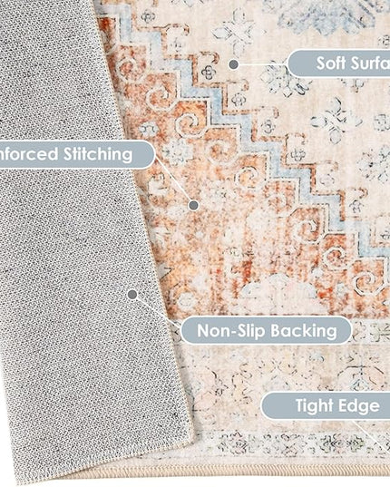MUJOO Washable Runner Rug,2x6 Runners for Kitchen Bathroom Hallway Bedroom Entryway Laundry,Non Slip Long Mat Indoor,Boho Throw Carpet Low Pile Terracotta