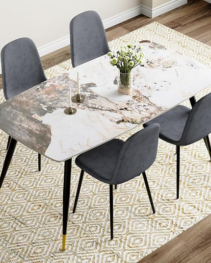 Dining Table Set for 4, Dining Room Table Set for 4, Sintered Stone Kitchen Table Top and Modern Chairs Set of 4 for Kitchen Dining Living Room