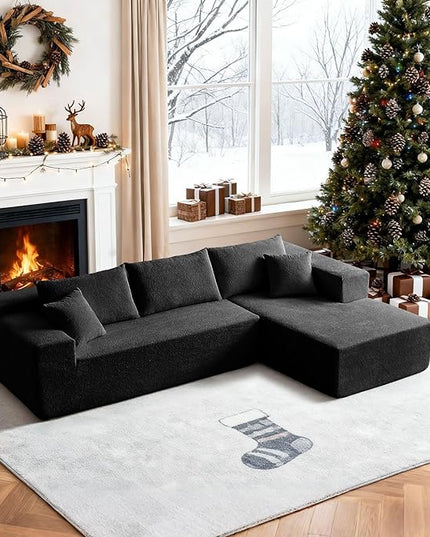 103.54'' Sectional Sofa, Raindrop Velvet Fabric L Shaped Sofa, 4 Seat Modern L Shape Couch with 2 Pillows Left Hand Lounge for Living Room, Office