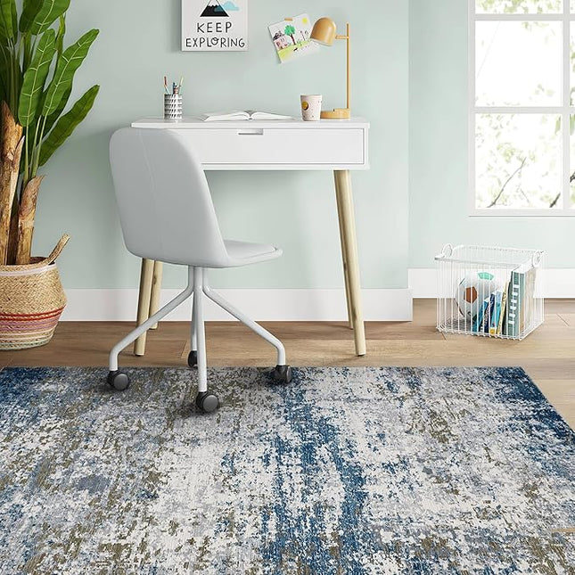 Modern Abstract 2x3 Area Rug Non Slip Non Shedding Low Pile Stain Resistant Rug for Entryway Kitchen Bedroom,Navy