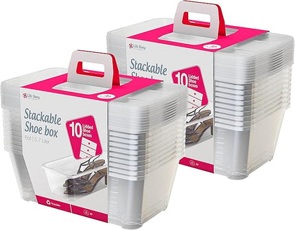 Life Story 6 Liter Shoe, Accessory, and Closet Plastic Storage Box Multi-Purpose Lidded Stacking Tote Containers, Clear (160 Pack)